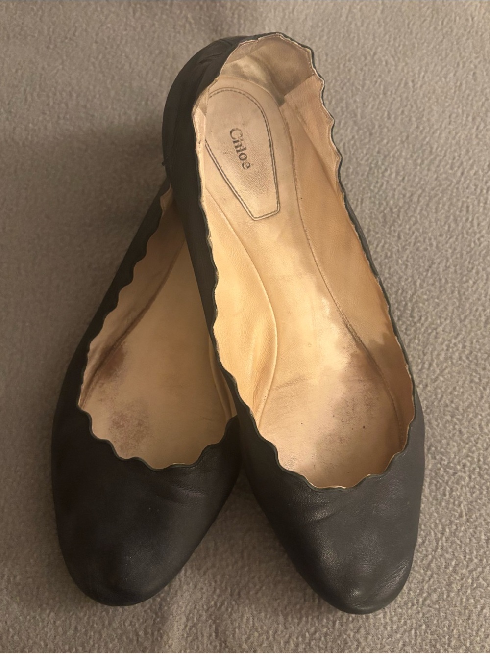 Chloe Black Scalloped Leather Ballet Flats